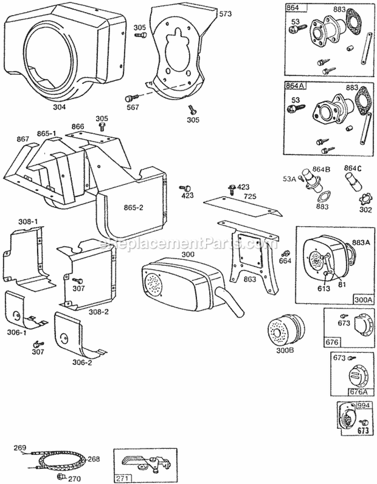 BlowerhsgMufflersShielding Diagram and Parts List for  Briggs and Stratton Engine